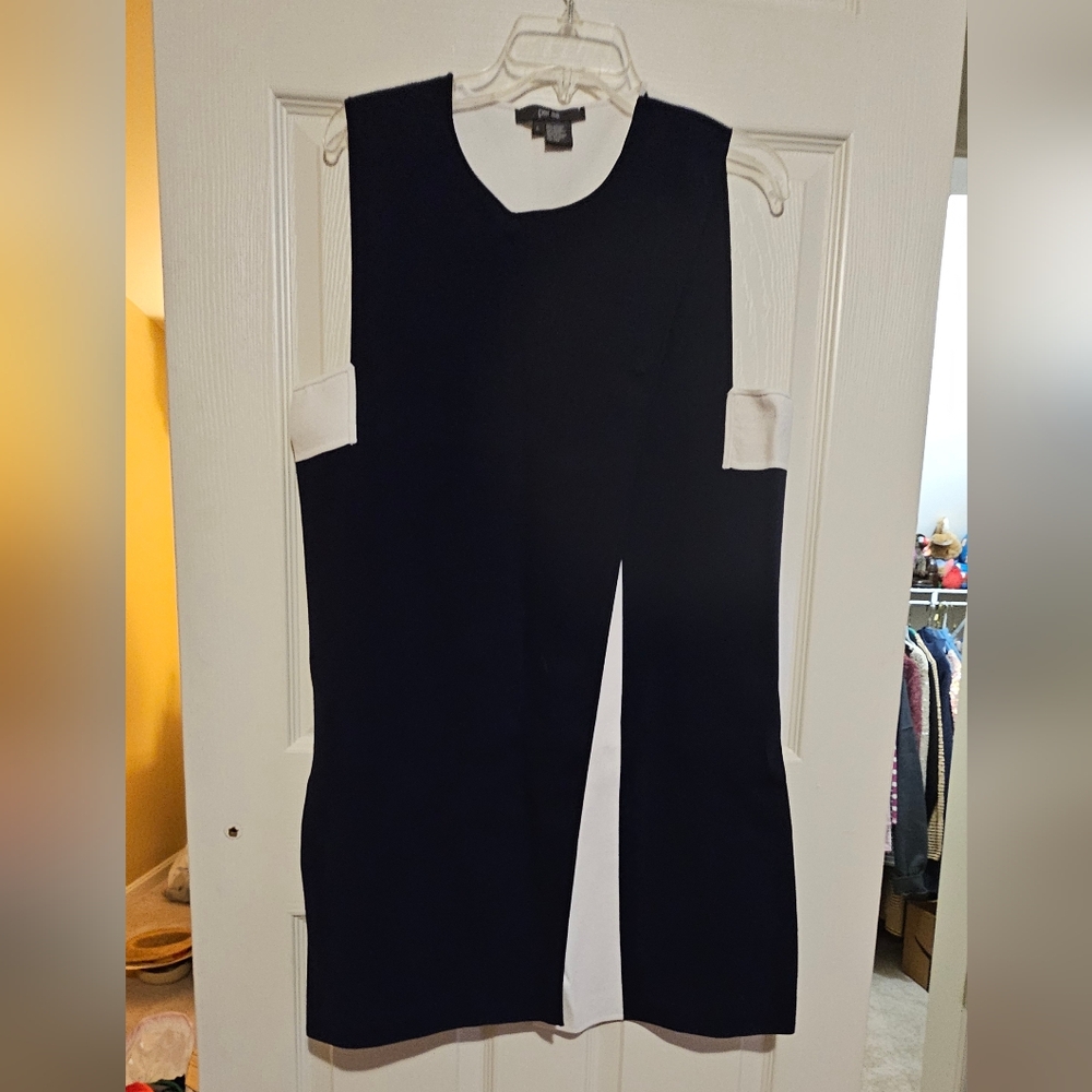 Per Se Navy Blue & White Mini Dress sz L
